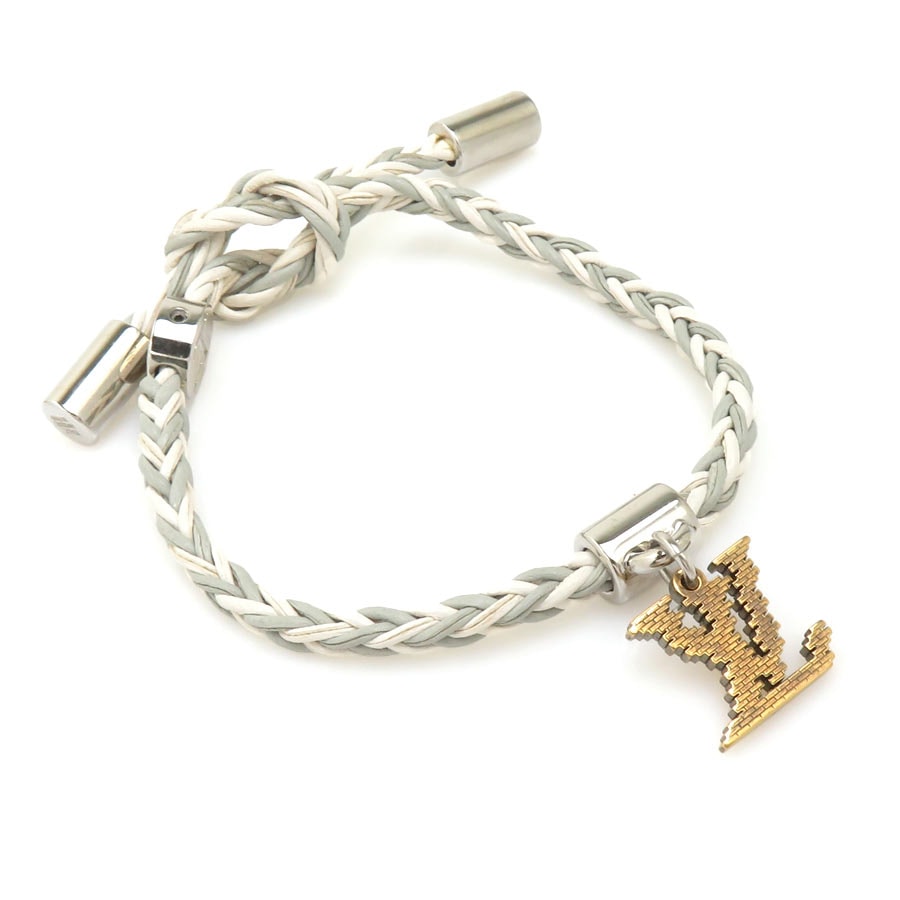 ルイ ヴィトン LOUIS VUITTON ブレスレット ブラスレ フレンドシップ レザー/メタル グレー/オフホワイト/ゴールド/シルバー レディース MP225E【中古】 e62158k