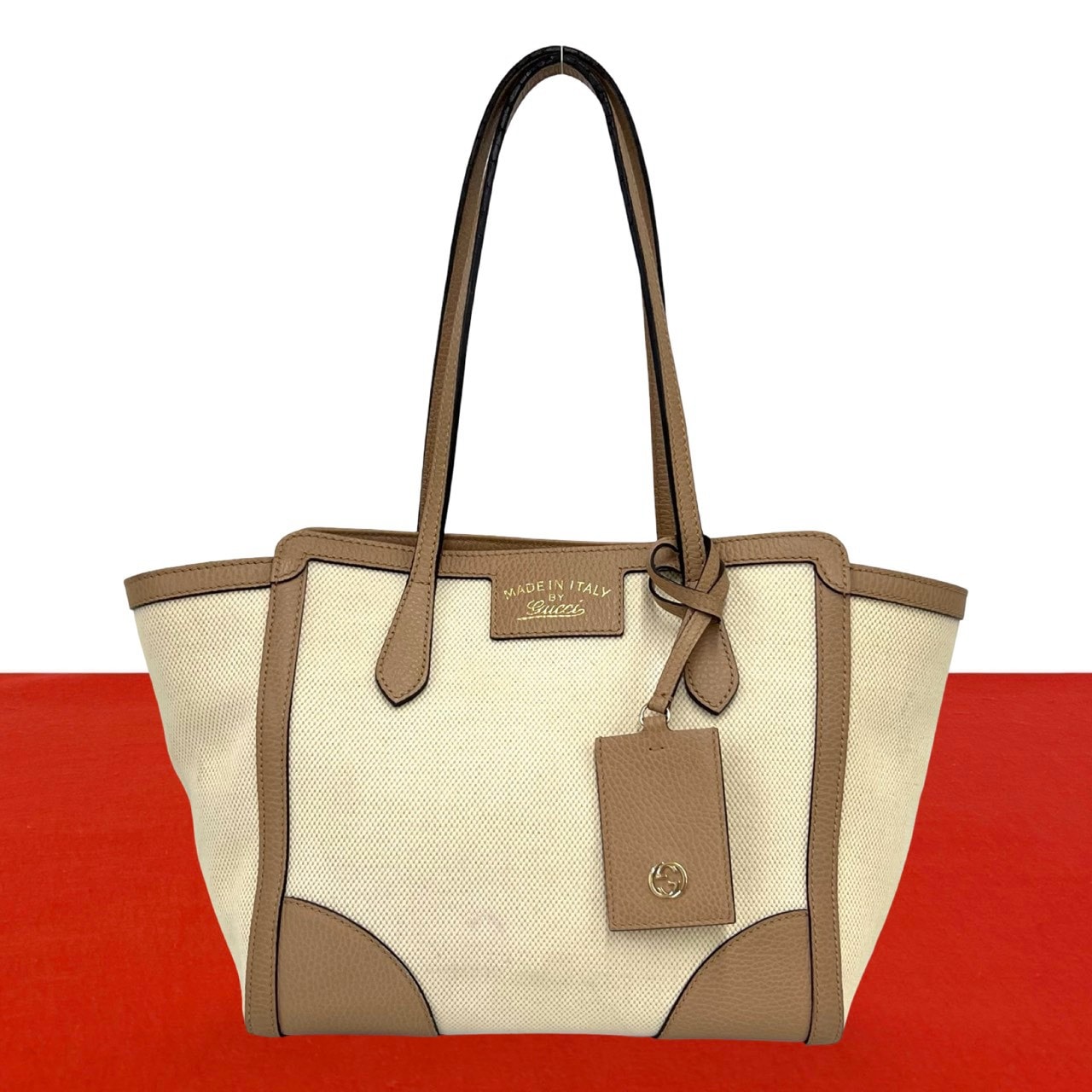 GUCCI グッチ スウィング ロゴ キャンバス レザー トートバッグ ベージュ
71733