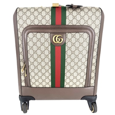GUCCI グッチ キャリーバッグ サヴォイ キャビン トロリー スーツケース トラベルバッグ 30L 693646 GGスプリームキャンバス レザー ベージュ ブラウン 茶 ゴールド金具 ユニセックス【中古品】