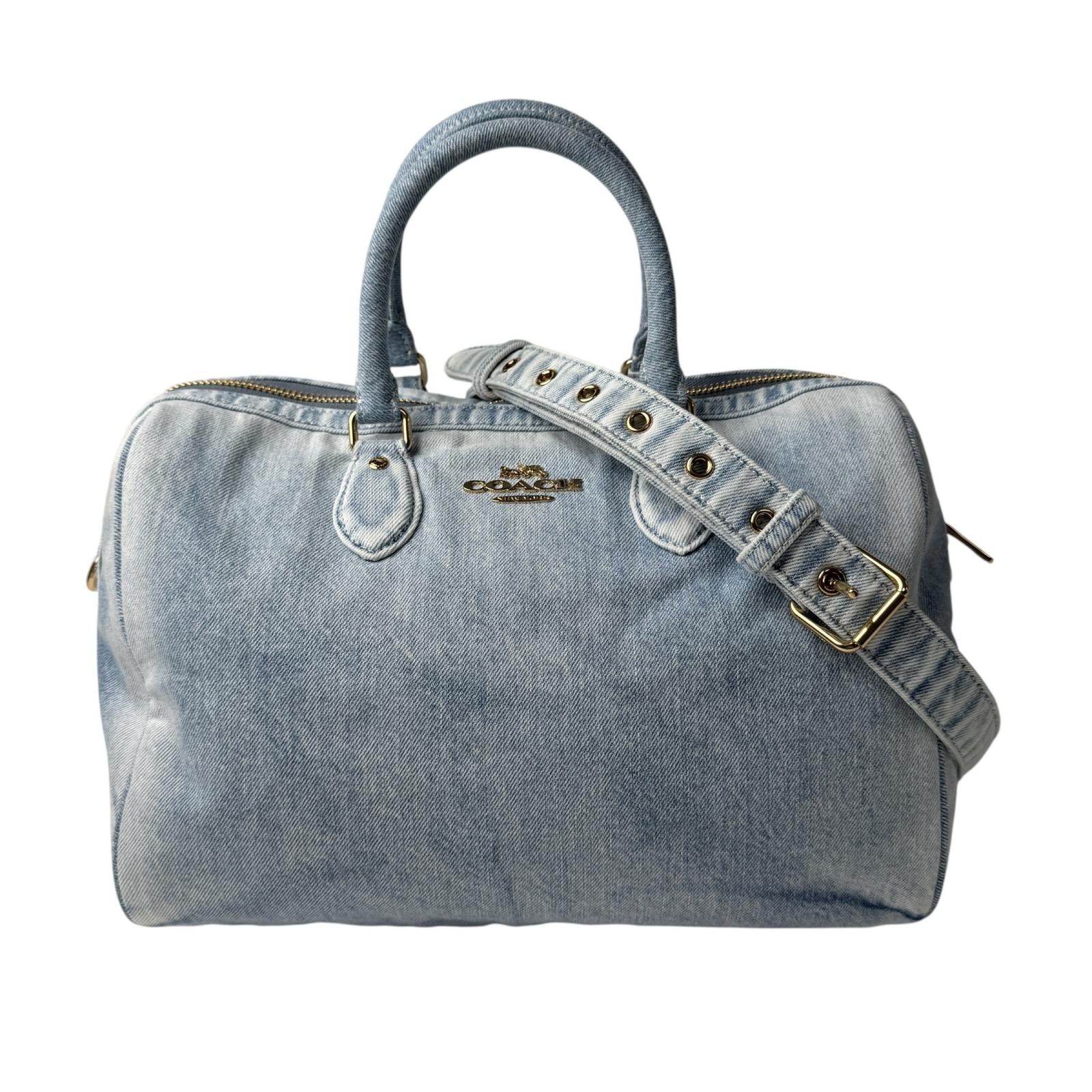 美品 コーチ COACH ローアン ラージ サッチェル バッグ・ラブド デニム CDY75 2way ショルダーバッグ ハンドバッグ 斜めがけ クロスボディ レディース
