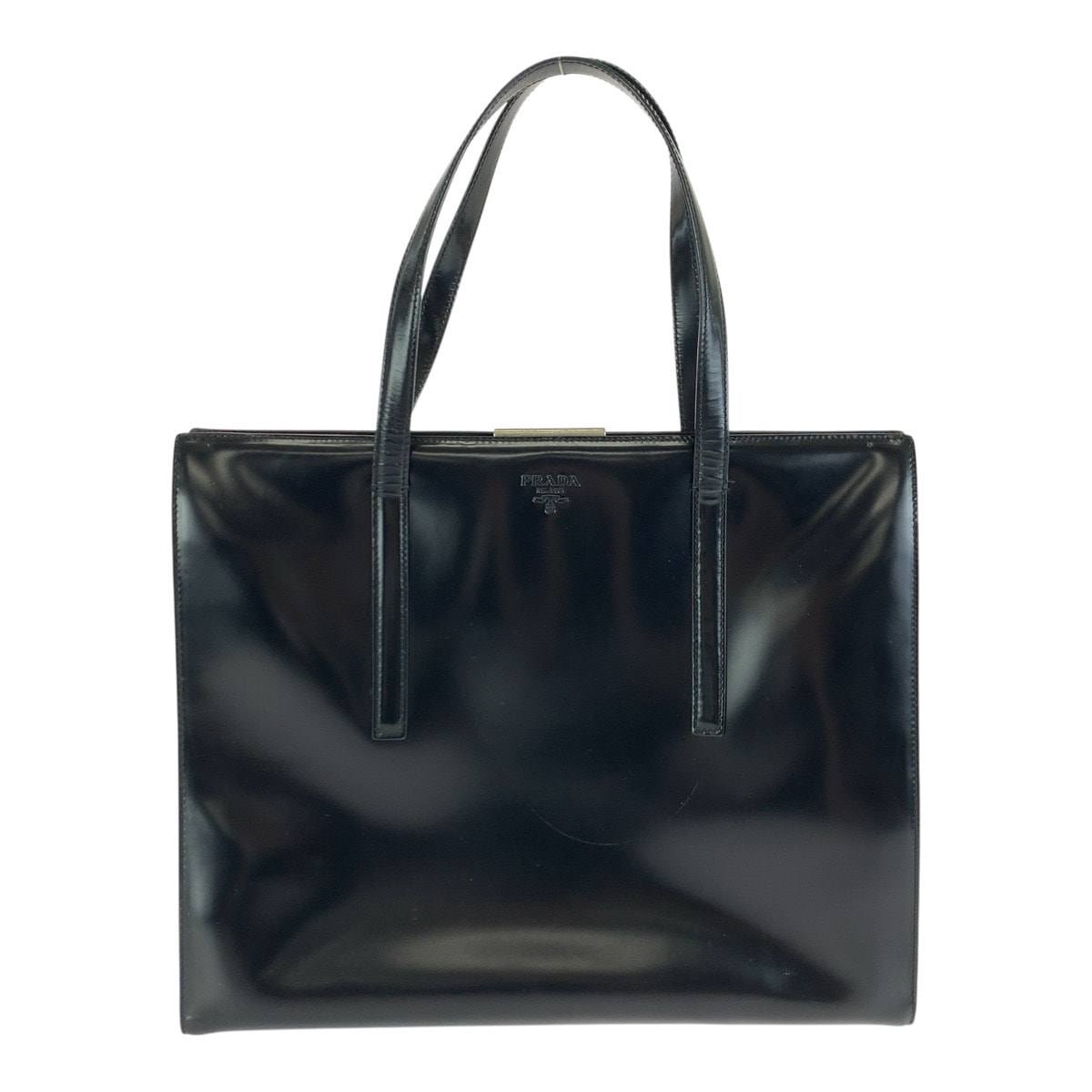 美品 PRADA プラダ ロゴ型押し ブラック 黒 シルバー金具 レザー ショルダーバッグ トートバッグ 602831 【中古】