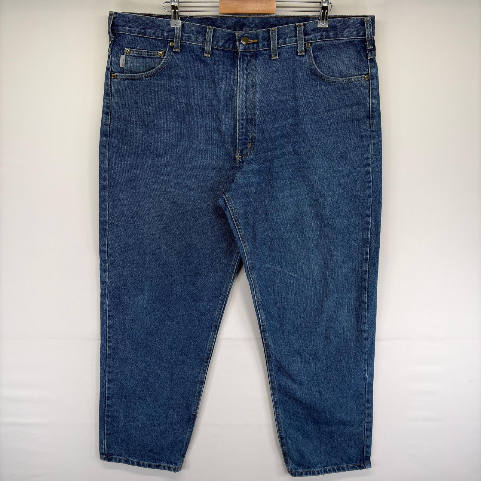 古着 カーハート Carhartt デニム パンツ 5ポケット 大きいサイズ ワンポイント ジッパーフライ W44 L30  ブルー系 メンズ