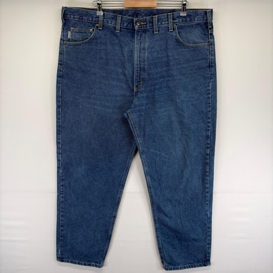 古着 カーハート Carhartt デニム パンツ 5ポケット 大きいサイズ ワンポイント ジッパーフライ W44 L30 ブルー系 メンズ