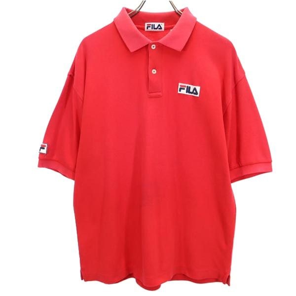 FILA フィラ 90s USA製 オールド 半袖 ポロシャツ M レッド系 鹿の子