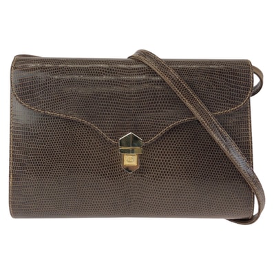 美品 GUCCI グッチ ヴィンテージ ブラウン ゴールド金具 リザード ショルダーバッグ クラッチバッグ 2WAY 603261 【中古】