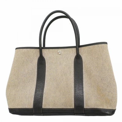 【6eb1336】エルメス トートバッグ ガーデンパーティPM トワルアッシュ ブラック シルバー金具 □G刻印【中古】レディース