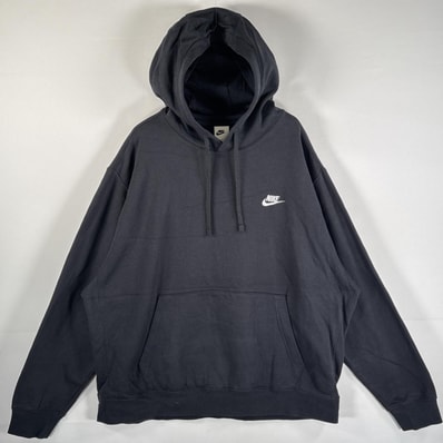 古着 ナイキ NIKE パーカー ワンポイントロゴ刺繍 裏起毛 マフポケット フーディー フード紐 大きいサイズ 14041 ブラック メンズ