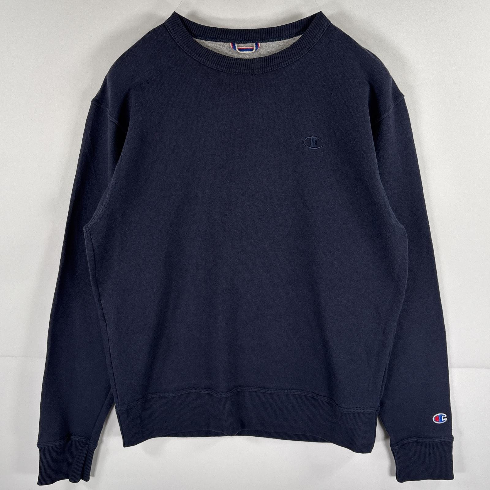古着 チャンピオン Champion スウェット トレーナー クルーネック ワンポイントロゴ刺繍 プルオーバー  M  ネイビー メンズ