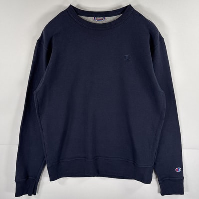 古着 チャンピオン Champion スウェット トレーナー クルーネック ワンポイントロゴ刺繍 プルオーバー M ネイビー メンズ
