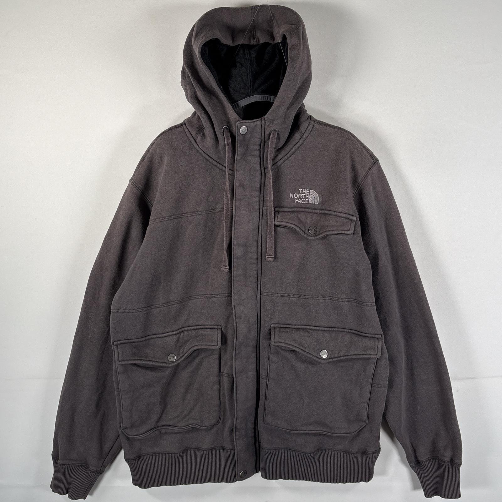 古着 ザ・ノースフェイス THE NORTH FACE パーカー ワンポイントロゴ刺繍 フェイスマスク フリースライナー フーディー L  ライトグレー メンズ