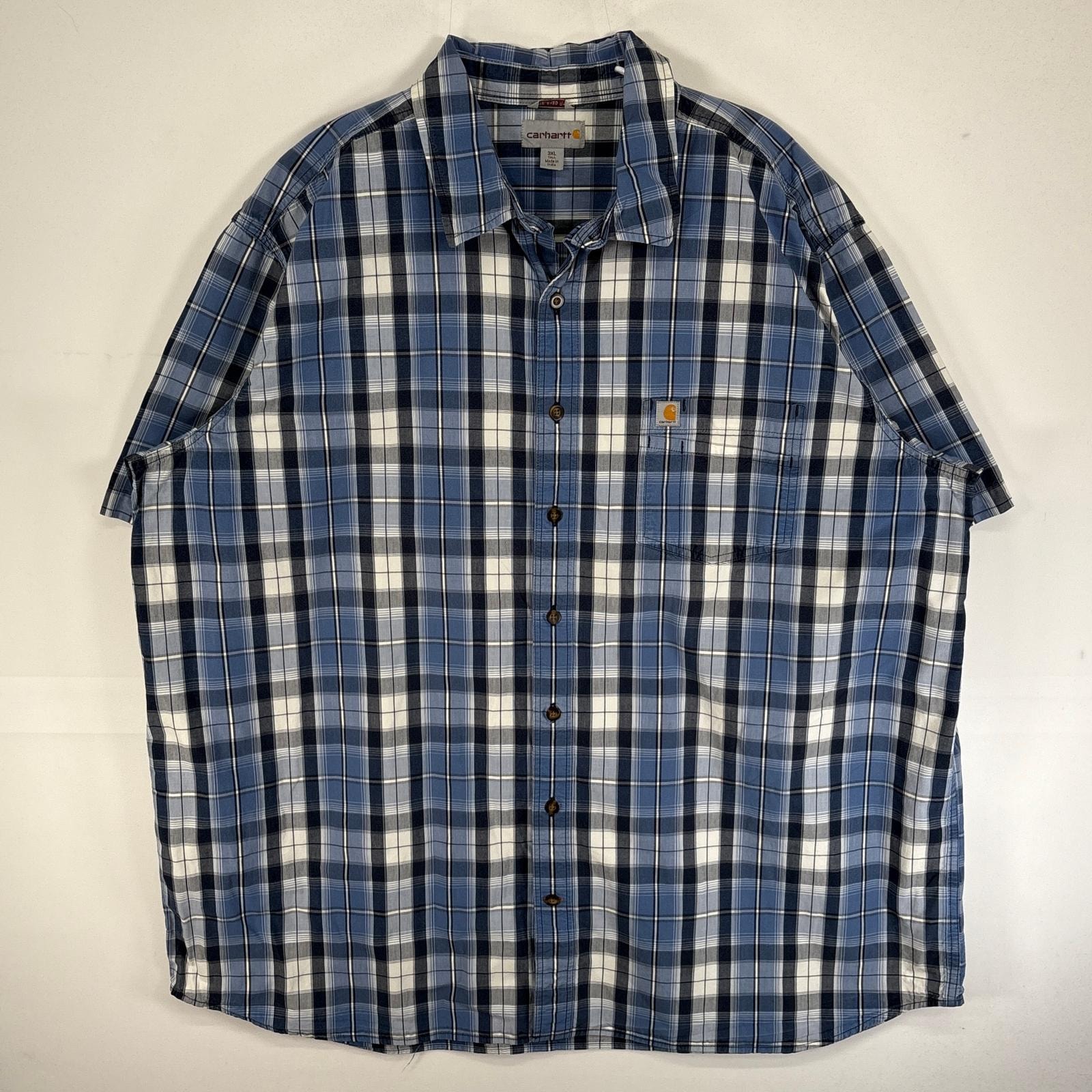古着 カーハート Carhartt 半袖シャツ チェック 大きいサイズ 肉厚 胸ポケ 3XL  ブルー系 マルチカラー メンズ