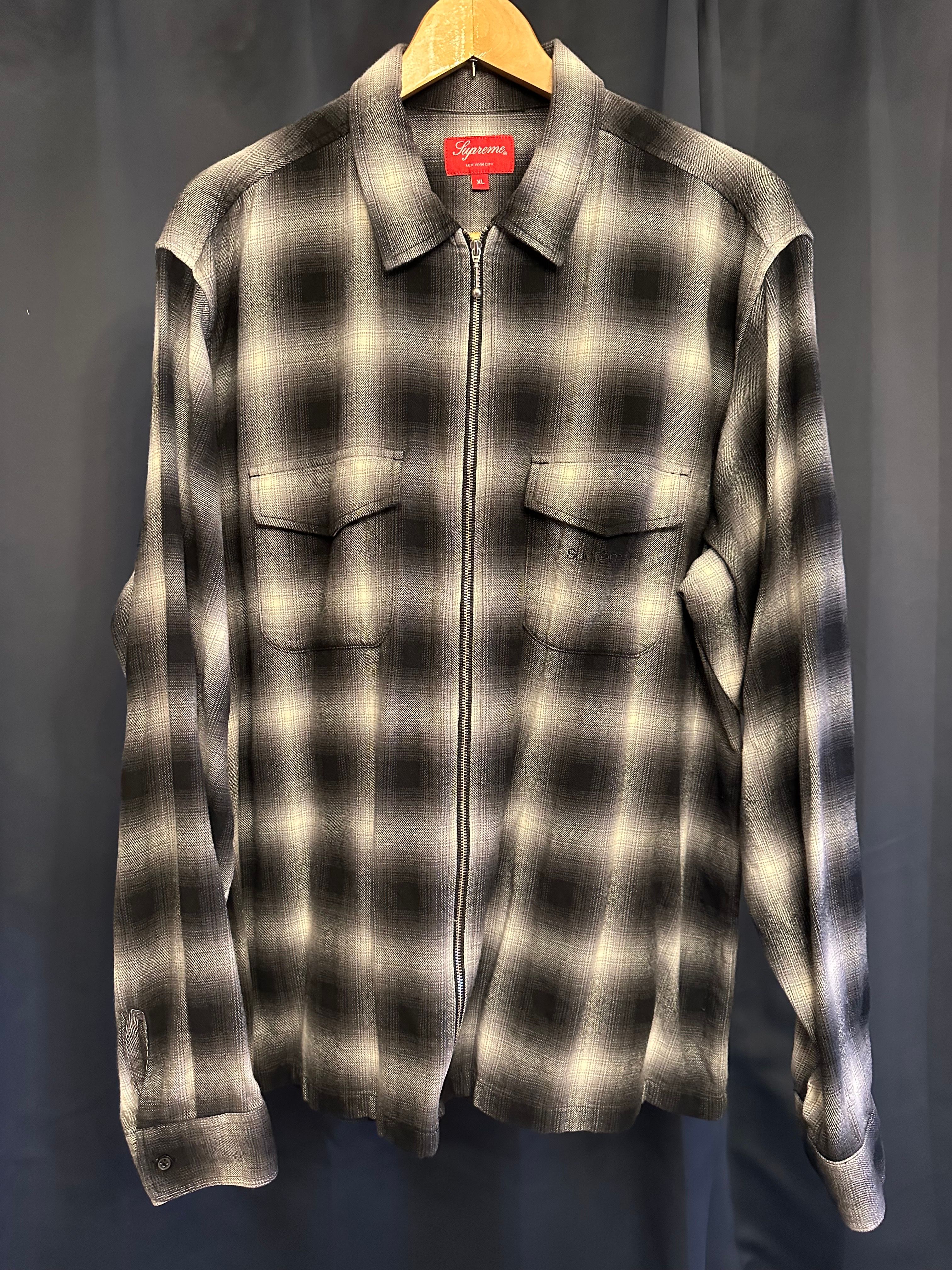 Supreme Shadow Plaid Flannel Zip Up Shirt "Black"