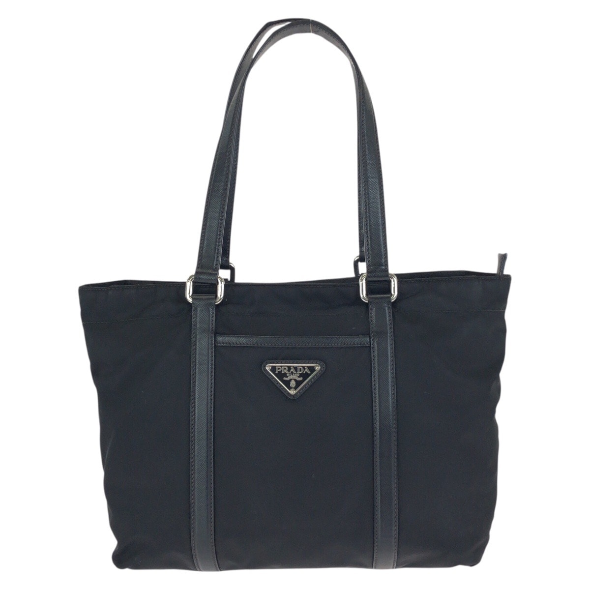 PRADA プラダ テスート サフィアーノ 三角ロゴプレート ブラック 黒 シルバー金具 ナイロン レザー/ トートバッグ ショルダーバッグ 602168 【中古】