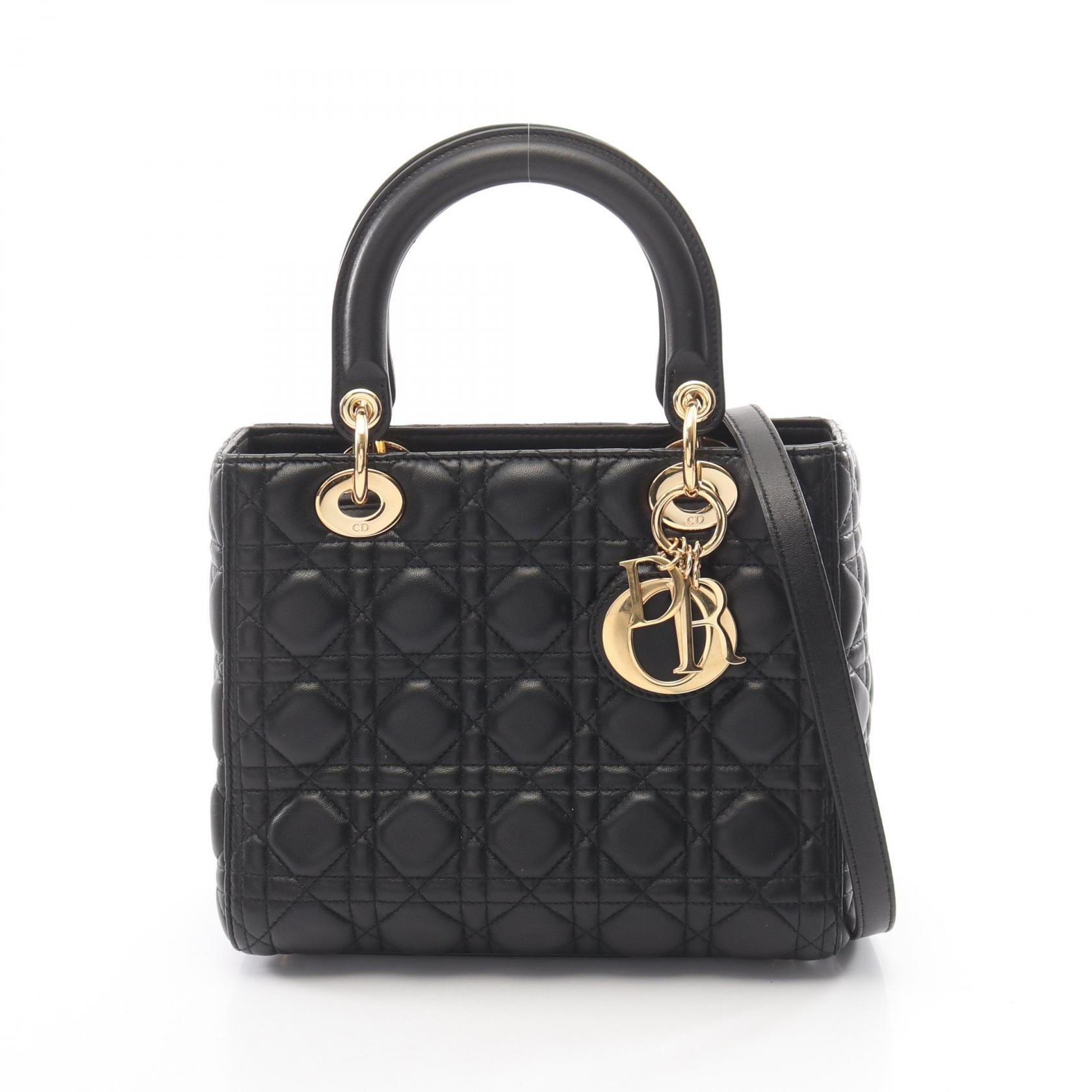 ディオール Dior LADY DIOR レディディオール カナージュ 2WAY ハンドバッグ バッグ レザー レディース ブラック系 【中古】