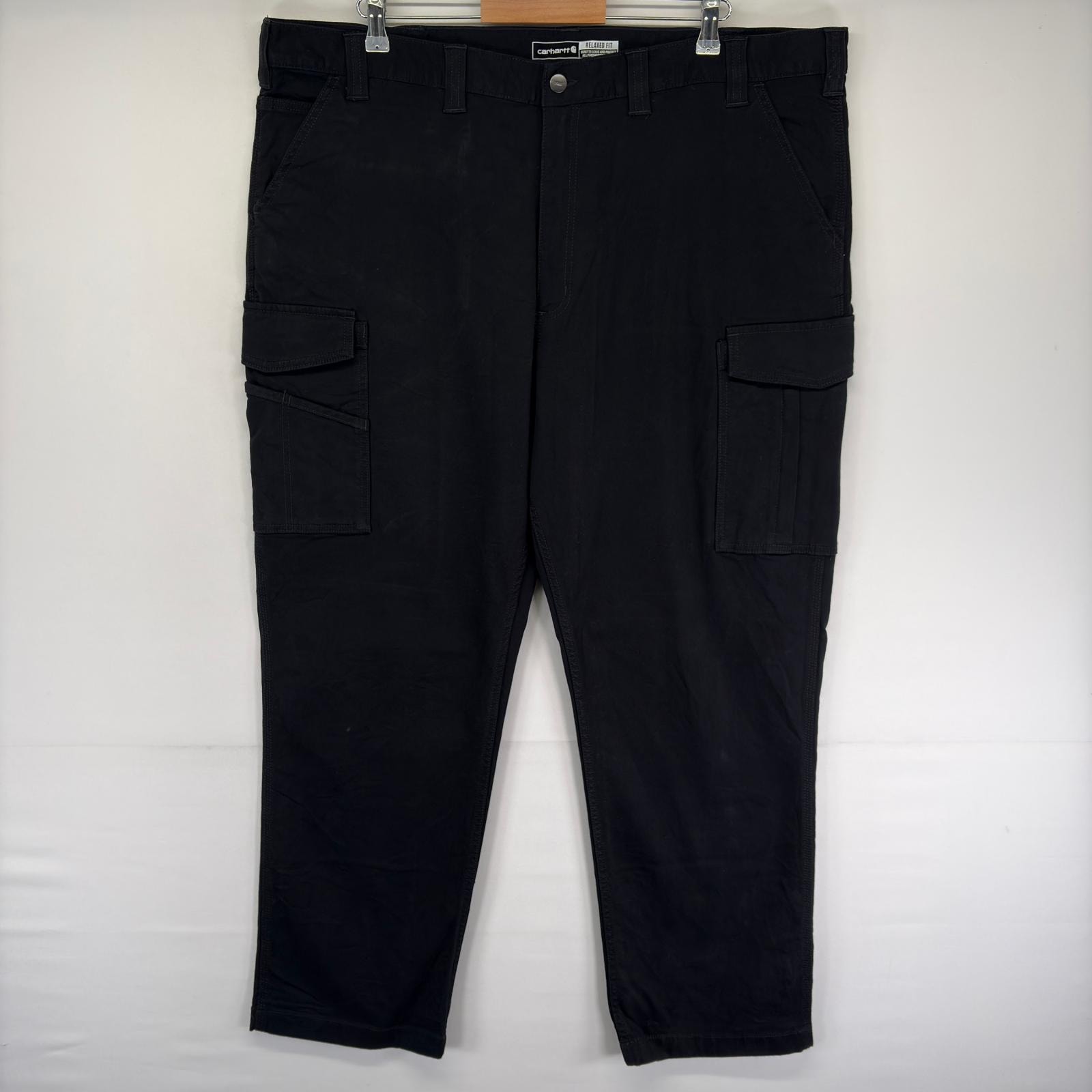 古着 カーハート Carhartt ダック パンツ カーゴ ワンポイントロゴ 大きいサイズ ジッパーフライ W44 L32  ブラック系 メンズ