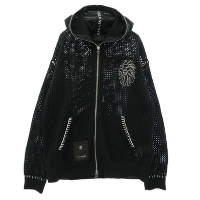 A BATHING APE アベイシングエイプ 001KNL701301M CROCHET ZIPPED HOODIE クロシェ ジップアップ フーディー パーカー ブラック系 M【中古】