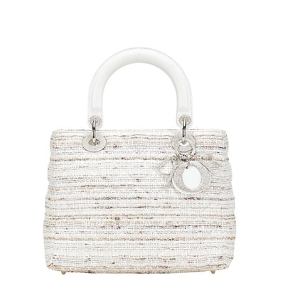 ディオール レディディオール カナ―ジュ ツイード ハンドバッグ ホワイト マルチカラー キャンバス レザー レディース Dior 【中古】