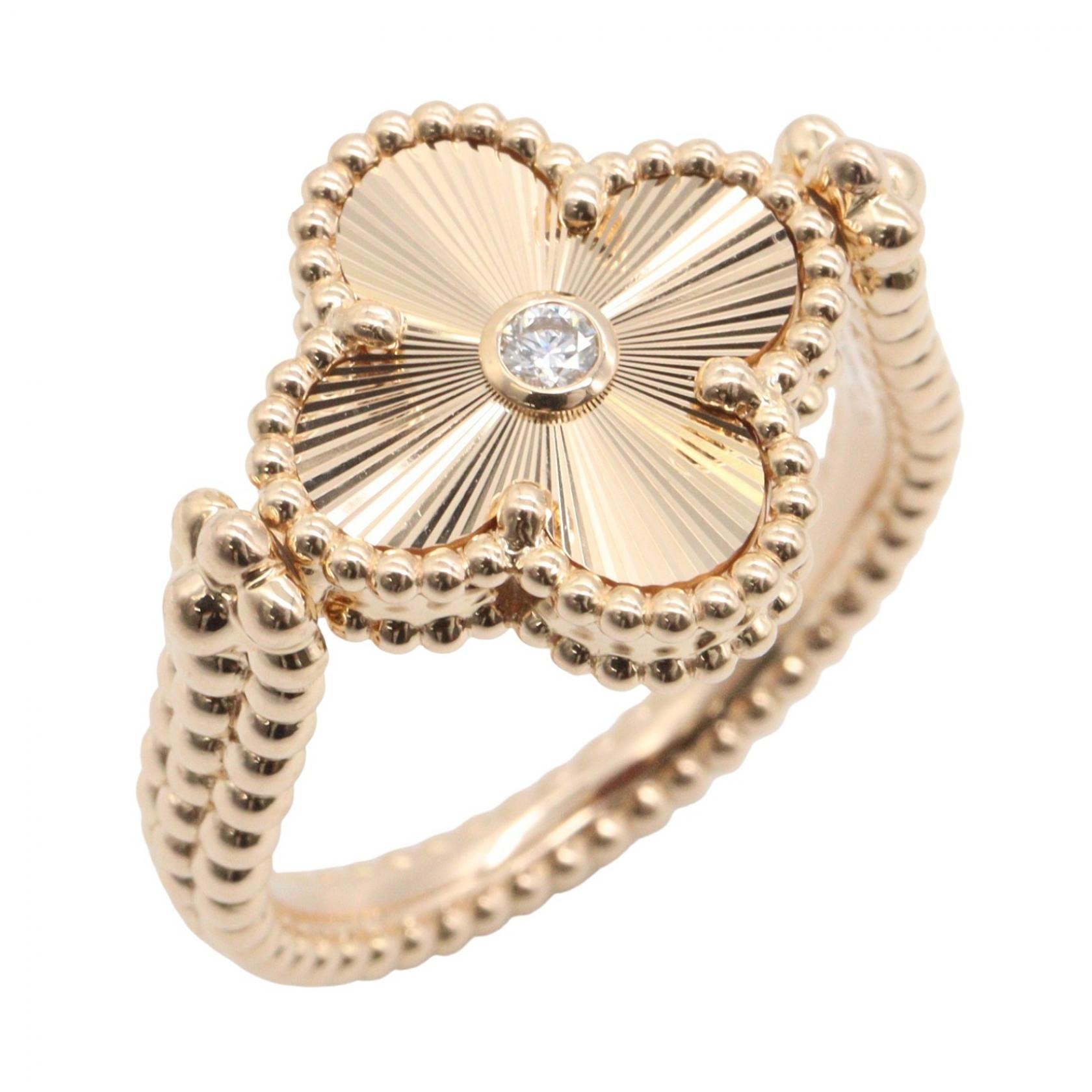 ヴァンクリーフ&アーペル Van Cleef & Arpels アルハンブラ リバーシブル カーネリアン ギヨシェ 1Pダイヤ リンク リング・指輪 ジュエリー K18PG(ピンクゴールド) ダイヤモンド カーネリアン レディース ゴールド系