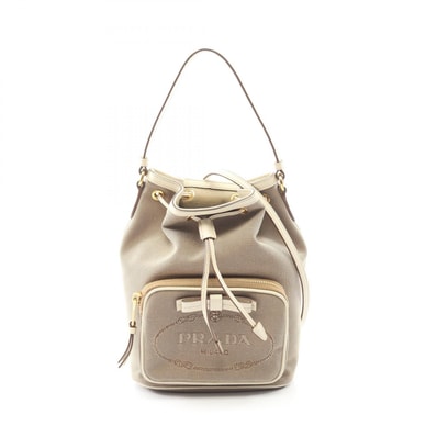 プラダ PRADA LOGO JACQUARD ハンドバッグ バッグ キャンバス レザー レディース ベージュ系 / ホワイト系 【中古】