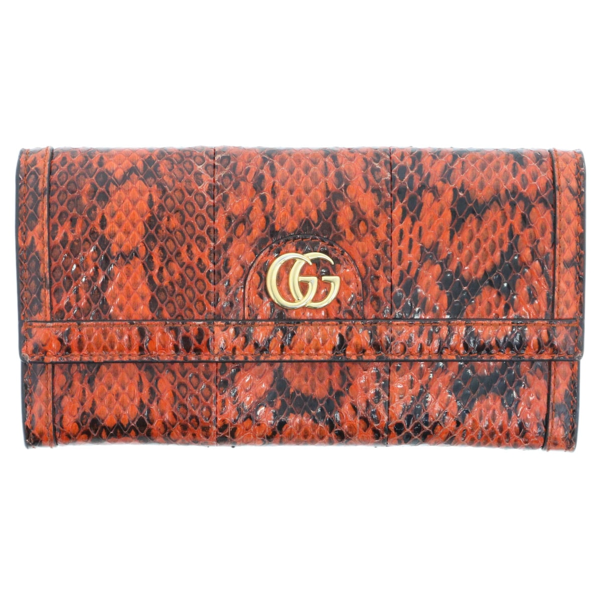 【値下げ】GUCCI グッチ GG コンチネンタル ウォレット パイソン 長財布 523153 パイソン レッド ブラック  レディース【中古】