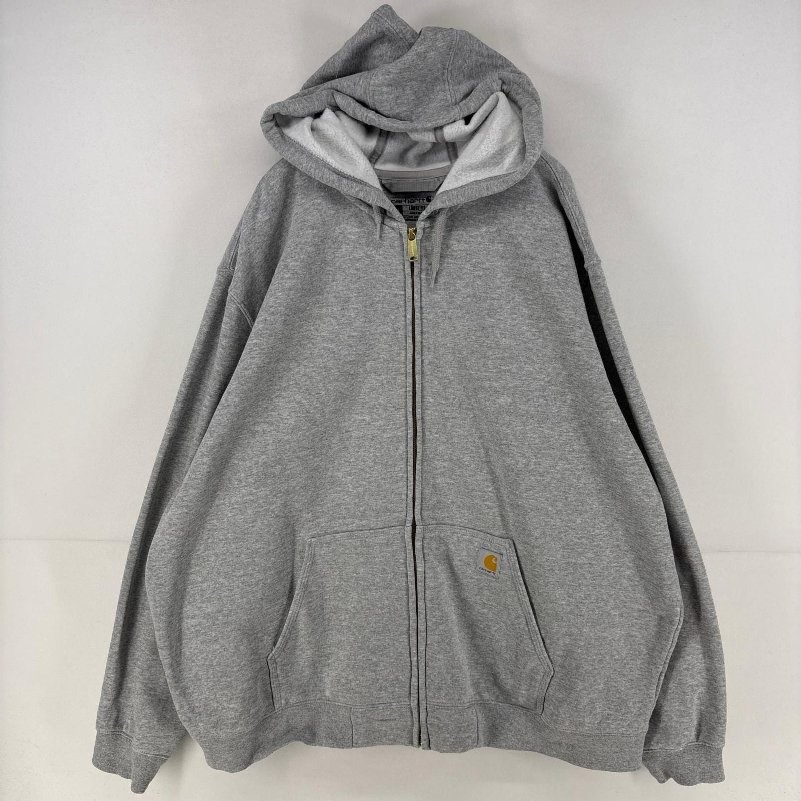 古着 カーハート Carhartt パーカー スウェット ロゴ フルジップ ジャケット ワンポイント 大きいサイズ 2XL  グレー メンズ
