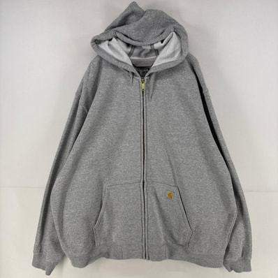 古着 カーハート Carhartt パーカー スウェット ロゴ フルジップ ジャケット ワンポイント 大きいサイズ 2XL グレー メンズ