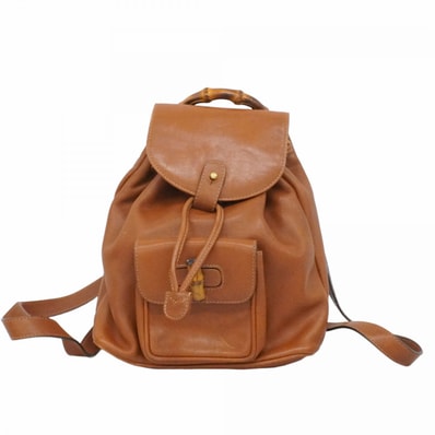 【6eb1058-k】グッチ リュック・デイパック バンブー 003 1956 0030 レザー ブラウン ゴールド金具【中古】レディース