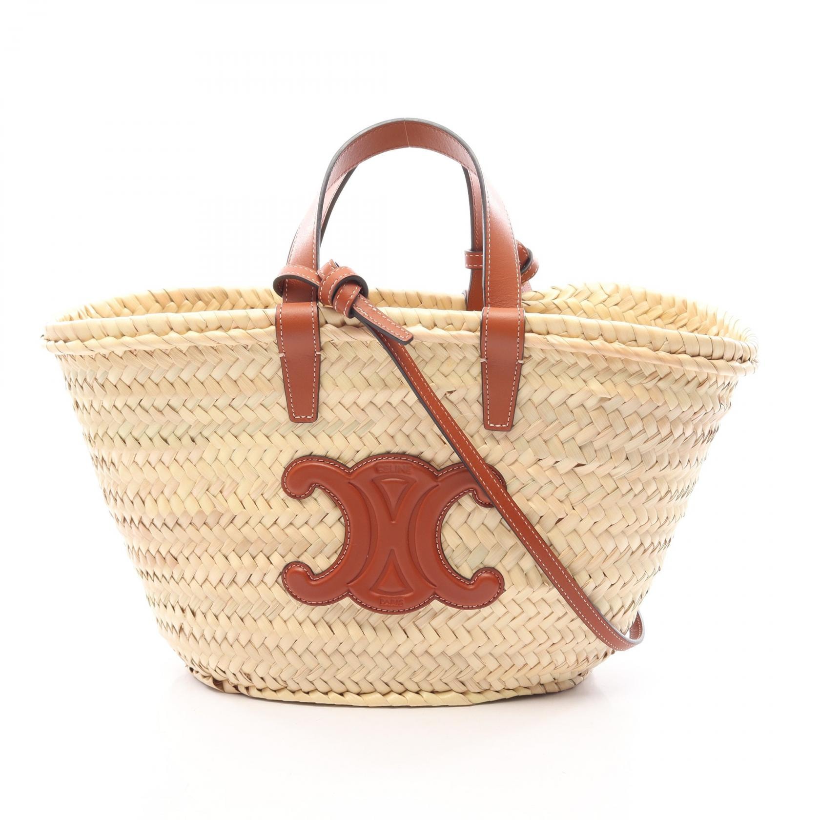 セリーヌ CELINE ティーン トリオンフ クラシック パニエ 2WAY ハンドバッグ バッグ レザー ラフィア レディース ベージュ系 / ブラウン系 113832CGG04LU 【中古】