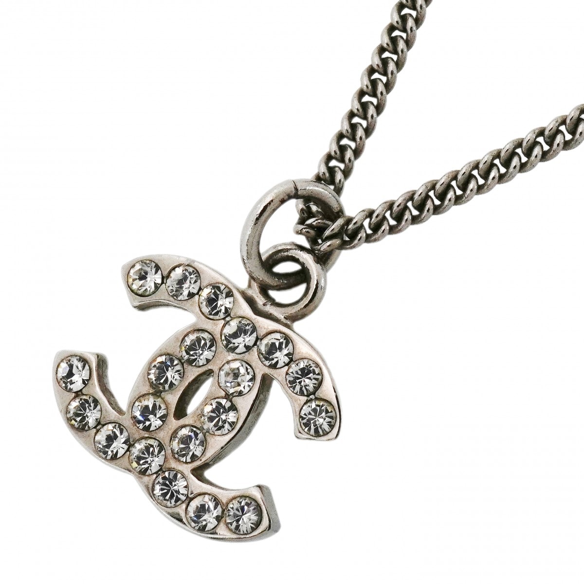 【6jdb0265】シャネル ネックレス ココマーク メタル ラインストーン シルバー【中古】レディース