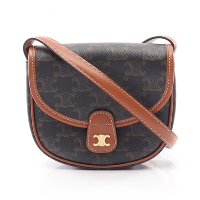 セリーヌ CELINE トリオンフ ミニブザス ショルダーバッグ バッグ PVCコーティングキャンバス レザー レディース ブラウン系 / ブラック系 196702BZJ.04LU 【中古】
