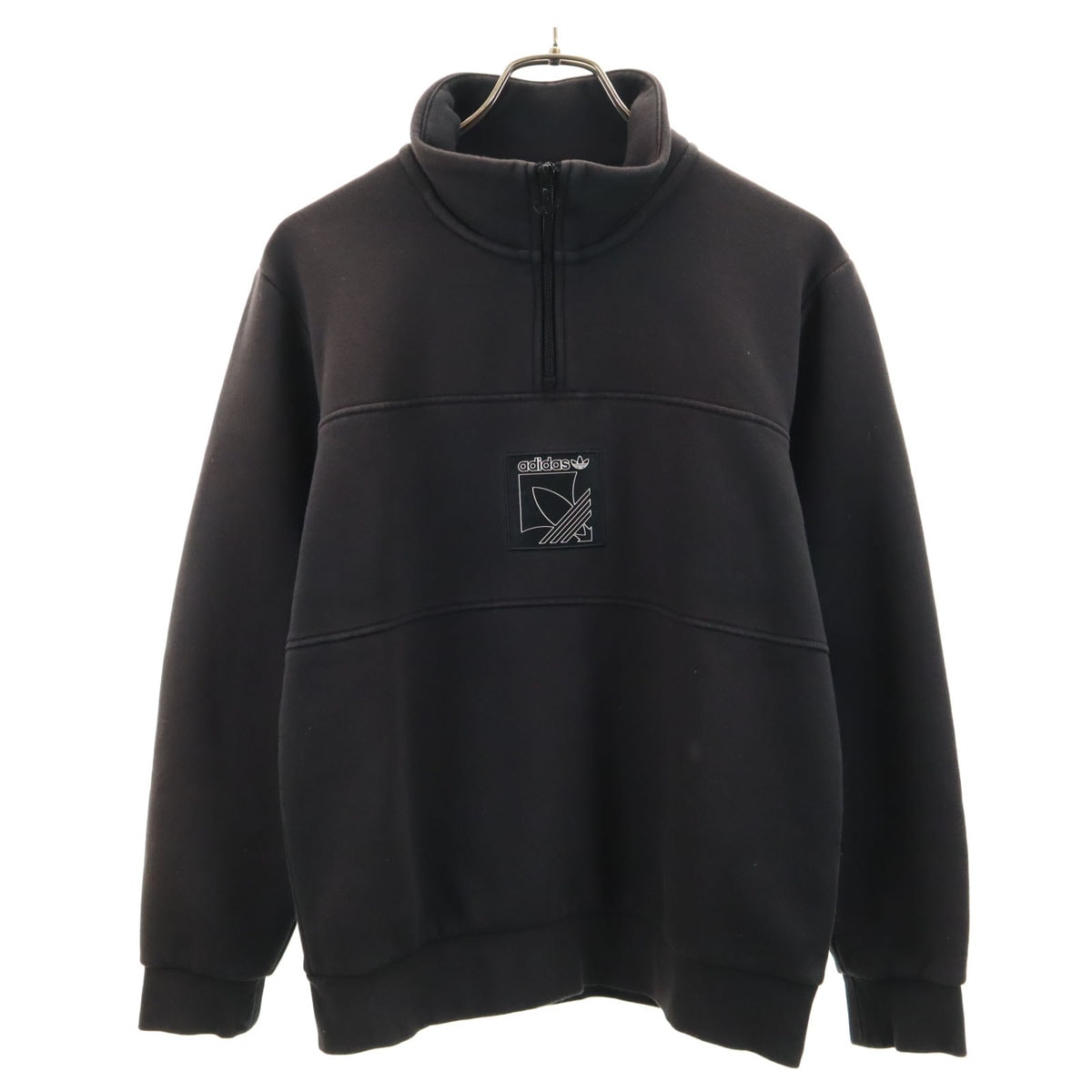 adidas アディダス トレフォイルロゴ 長袖 ハーフジップ スウェット トレーナー XS ブラック 裏起毛