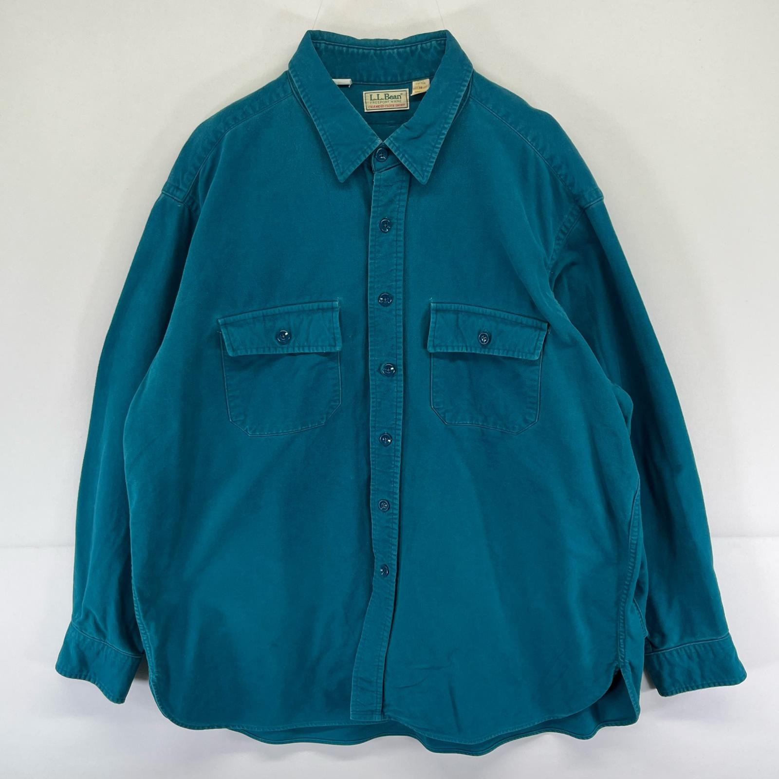 古着 エルエルビーン L.L.Bean USA製 長袖シャツ 厚手 胸ポケット 大きいサイズ 2XL  ブルー系 無地 メンズ