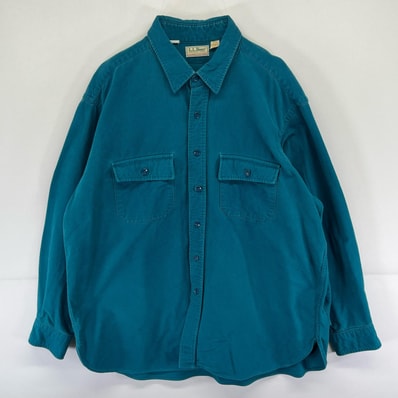 古着 エルエルビーン L.L.Bean USA製 長袖シャツ 厚手 胸ポケット 大きいサイズ 2XL ブルー系 無地 メンズ