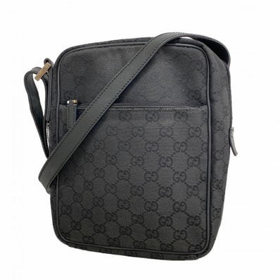 【6gc3714-k】グッチ ショルダーバッグ GGキャンバス 03136 キャンバス ブラック シルバー金具【中古】レディース