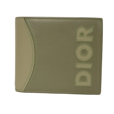 Dior ディオール ロゴ マーケトリー バイフォールド ウォレット スムース カーフ バイカラー 札入れ カードケース コインケース ステッチ カーキ 二つ折り財布 2ESBC027MDE_H05H