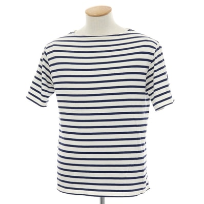 【中古】セントジェームス SAINT JAMES コットン ボーダー ボートネック 半袖Tシャツ ホワイトxネイビー【サイズ4】【メンズ】
