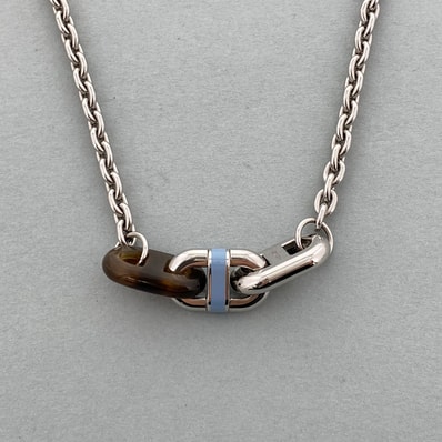 【値下げ】 HERMES エルメス マイヨン バッファローホーン シルバーチェーン ネックレス シルバー ブラウン ユニセックス【中古】
