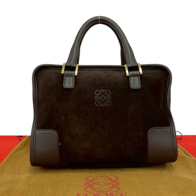 LOEWE ロエベ アマソナ 28 アナグラム ロゴ スウェード レザー ハンドバッグ ブラウン
56342