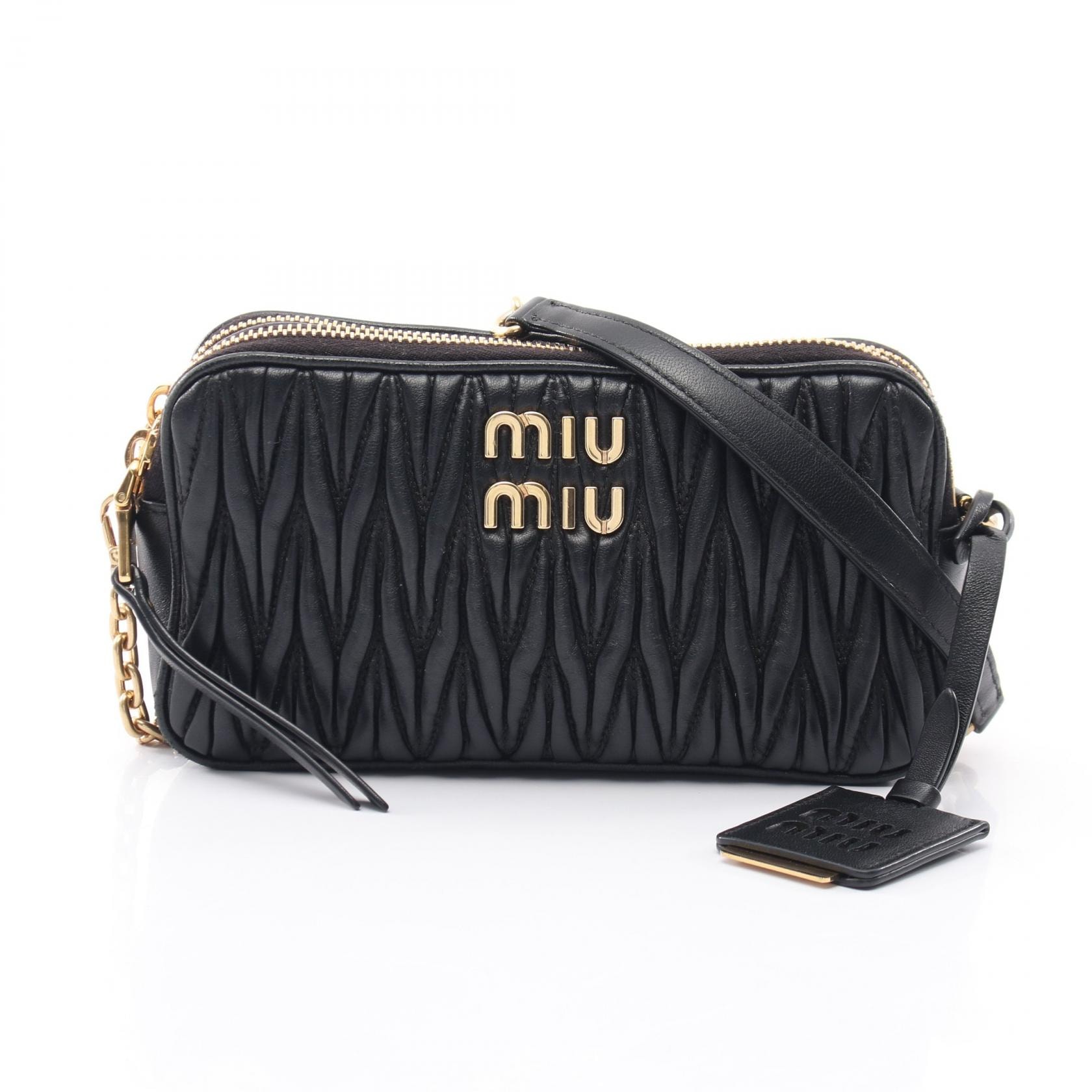 ミュウ ミュウ Miu Miu マテラッセ ミニ ショルダーバッグ バッグ レザー レディース ブラック系 【中古】