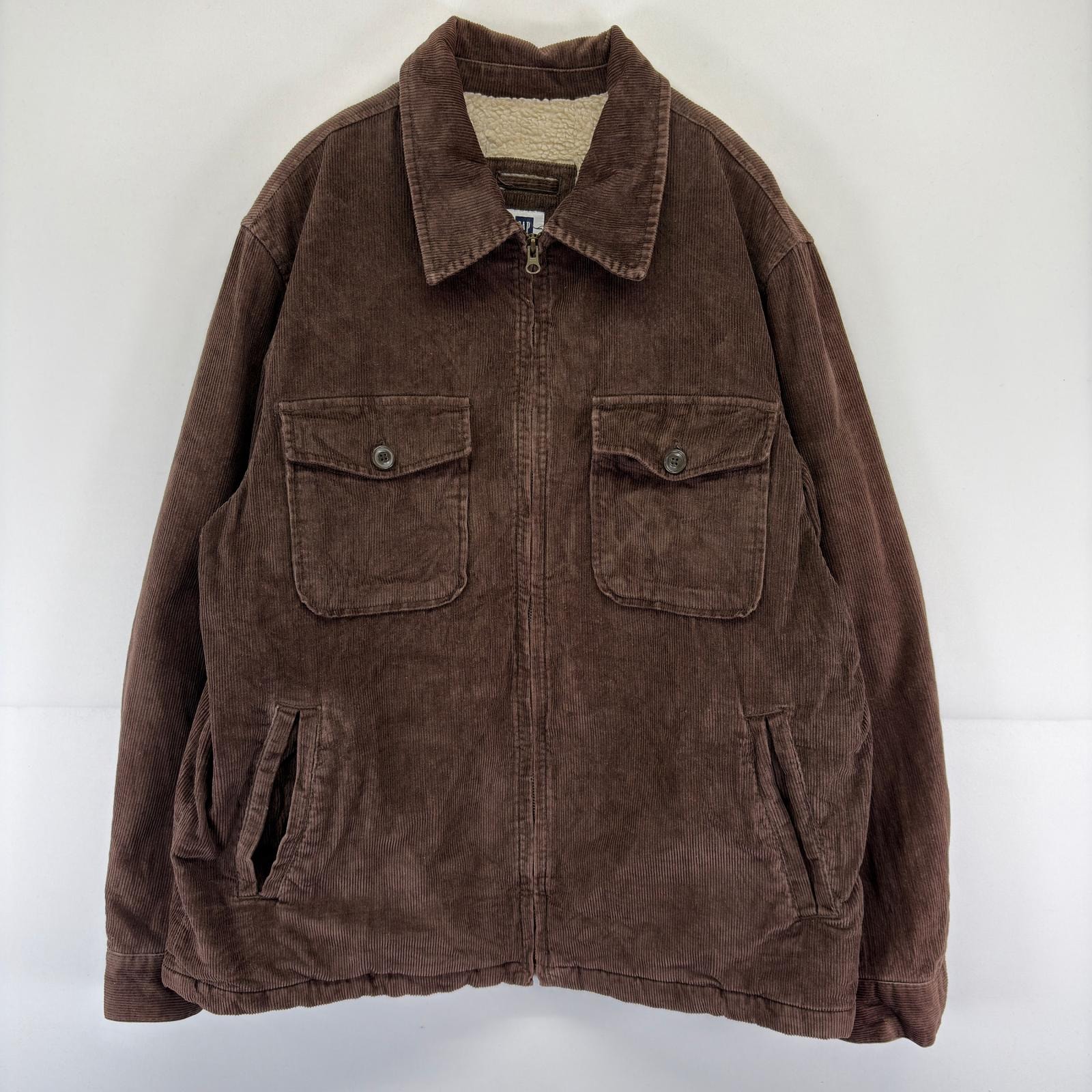古着 ギャップ GAP コーデュロイ ジャケット ボアライナー フルジップ L  ブラウン系 メンズ