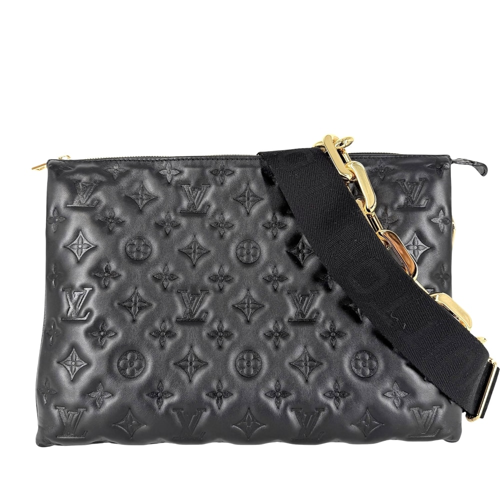 LOUIS VUITTON ルイヴィトン 2WAY クッサンMM モノグラム エンボス 肩掛け 斜め掛け ショルダーバッグ クラッチバッグ M21264 レザー    ブラック 黒 ゴールド金具 レディース【中古品】