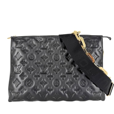 LOUIS VUITTON ルイヴィトン 2WAY クッサンMM モノグラム エンボス 肩掛け 斜め掛け ショルダーバッグ クラッチバッグ M21264 レザー ブラック 黒 ゴールド金具 レディース【中古品】