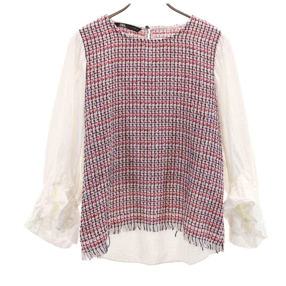 ZARA ザラ 長袖 ツイード シャツ M レッド系