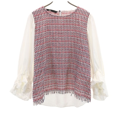 ZARA ザラ 長袖 ツイード シャツ M レッド系