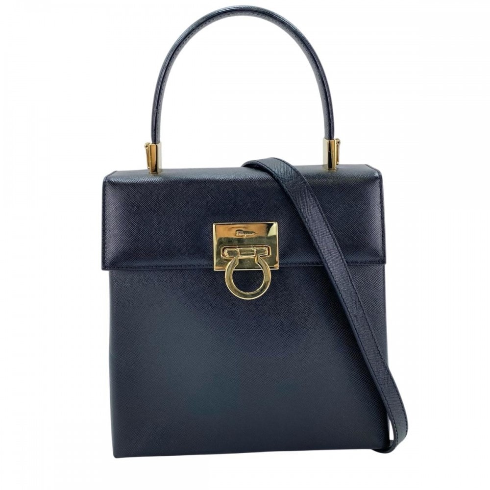 Salvatore Ferragamo サルヴァトーレフェラガモ 2WAY 肩掛け 斜め掛け ガンチーニ 2WAYバッグ ハンドバッグ ショルダーバッグ ブラック 黒 ゴールド金具 レディース【中古品】