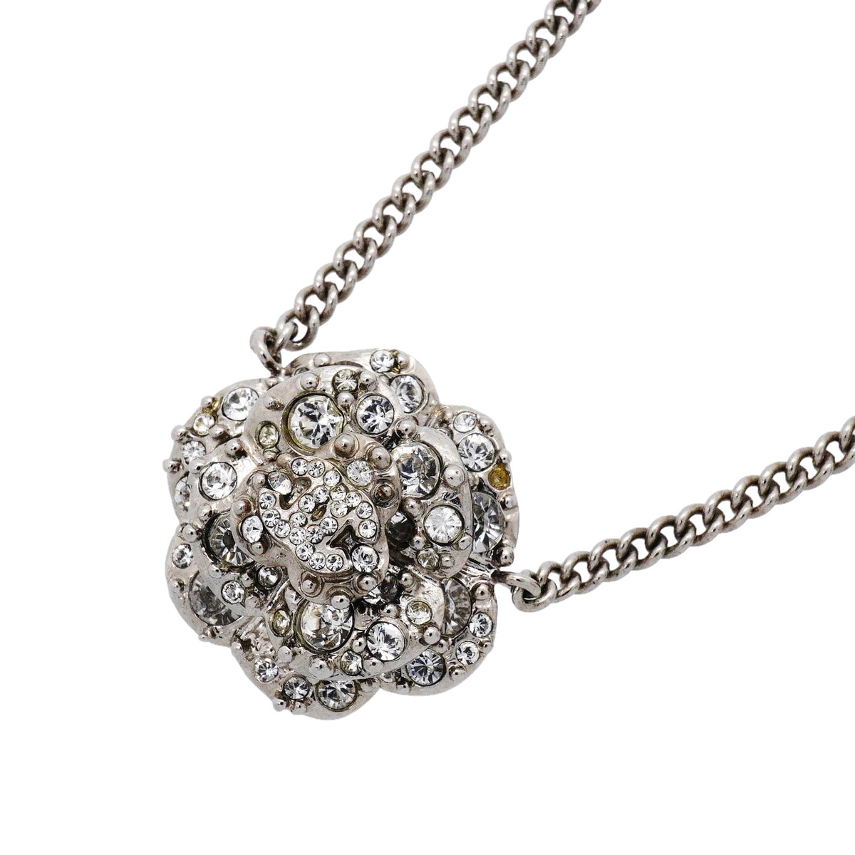 ★最終価格★SALE【6jhb0693】シャネル ネックレス ココマーク カメリア メタル ラインストーン シルバー【中古】レディース