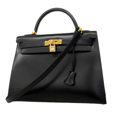 ★最終価格★SALE【6fa0379】エルメス ハンドバッグ ケリー32 ボックスカーフ ブラック ゴールド金具 □F刻印 2wayバッグ【中古】レディース