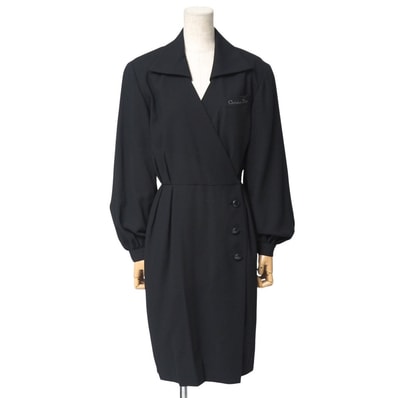 ■美品■Christian Dior クリスチャンディオール ヴィンテージ ワンピース サイズ9 ロング カシュクール ロゴ刺繍 ウール ドレス ブランド古着【中古】20250715/RA5441