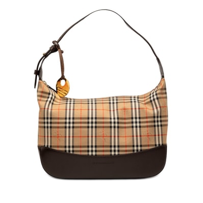 バーバリー ノバチェック シャドーホース ハンドバッグ ワンショルダー ベージュ キャンバス レザー レディース BURBERRY 【中古】