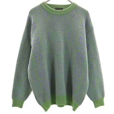 Christian Dior MONSIEUR クリスチャンディオール ムッシュ 90s オールド 総柄 長袖 セーター L 黄緑 ニット